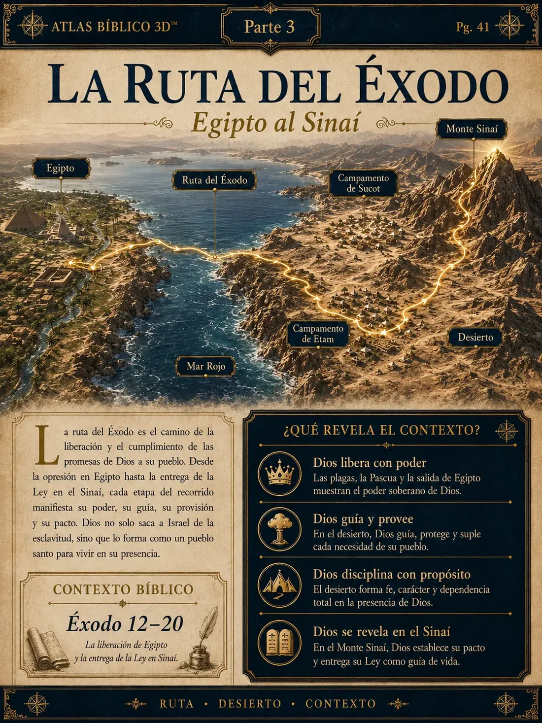 La ruta del Éxodo — De Egipto al Sinaí · Parte 3, página del Atlas Bíblico 3D