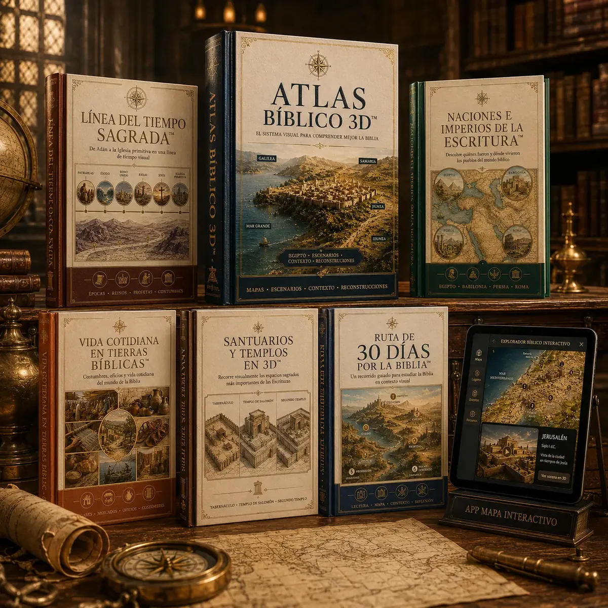Colección completa de Atlas Bíblico 3D: seis volúmenes impresos y la app de mapa interactivo