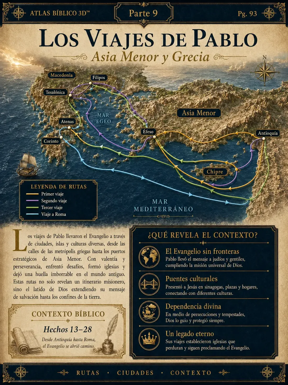 Los viajes de Pablo — Asia Menor y Grecia · Parte 9, página del Atlas Bíblico 3D