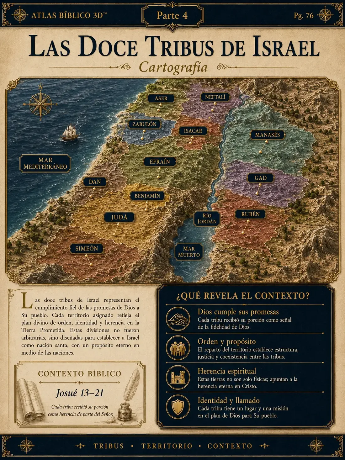 Las doce tribus de Israel — Cartografía · Parte 4, página del Atlas Bíblico 3D