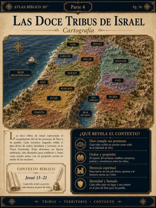 Las doce tribus de Israel — Cartografía · Parte 4, página del Atlas Bíblico 3D